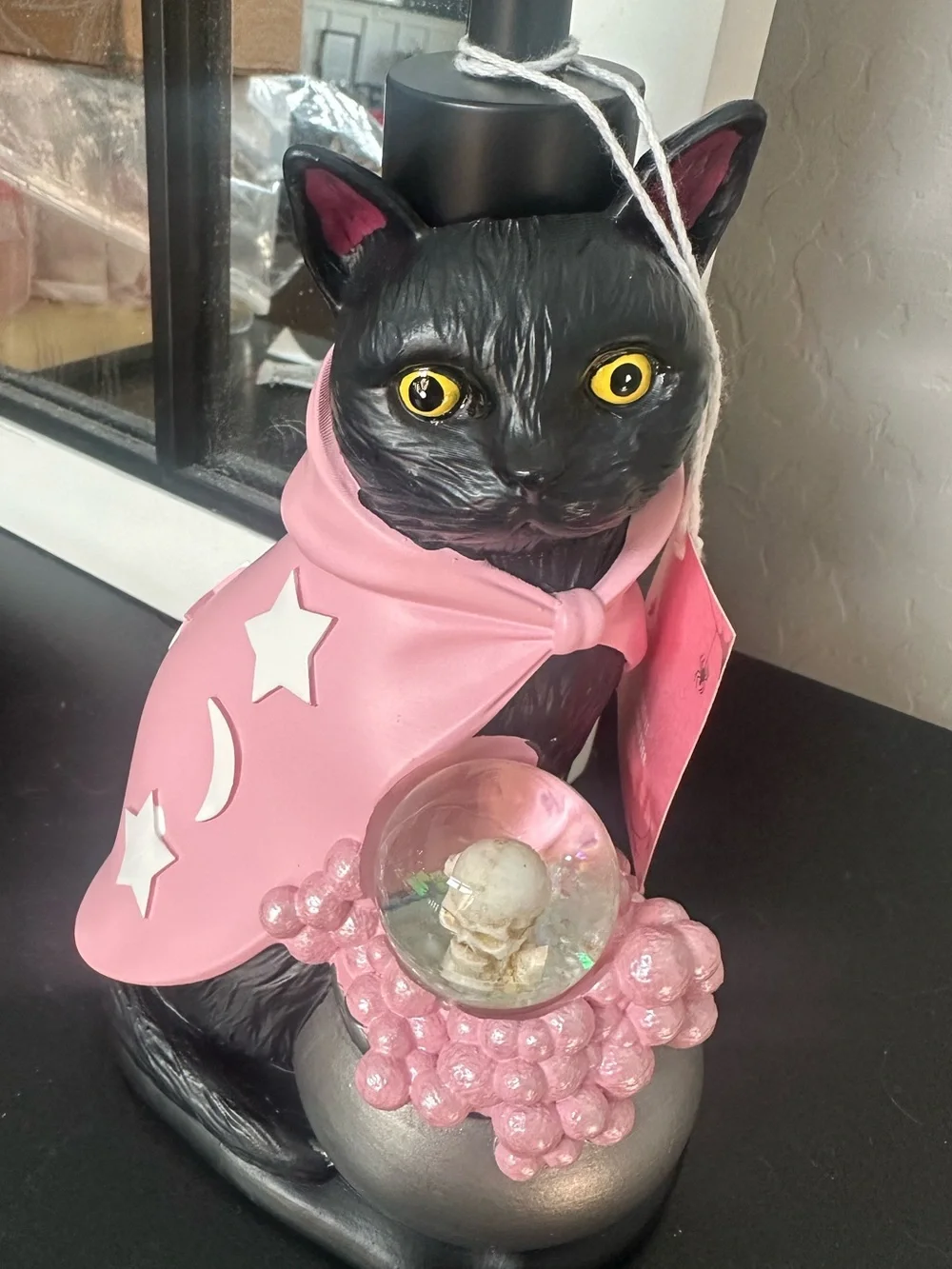 Pink & Black Cat Halloween Soap Dispenser with Skull Crystal Ball Cauldron